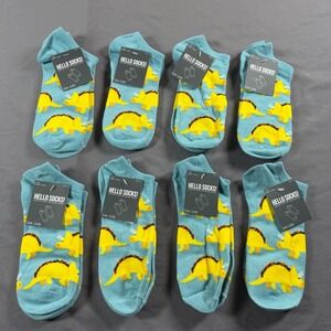 Hello Socks 8 Pair Lot Taco Triceratops Dinosaur Ankle Socks Blue OS 4-10
